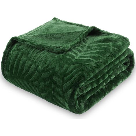 Olivgrüne Blätter-Tagesdecke, 152 x 203 cm, superweicher, strukturierter Flanell, für Bett oder Sofa