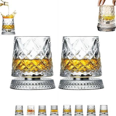 360° roterande whiskyglas, unika snurrande old fashioned whiskyglas med bas, diamanttexturerat vinglas, för fester, barer (1 st) (1/5)