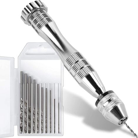 LEOBRO hand drill for epoxy resin, mini drilling machine pin vise hand drill with 10 pieces twist drill bits (0.8-3mm), mini drill bit for cast resin drilling, model making, handicrafts, resin jewelle (1/5)