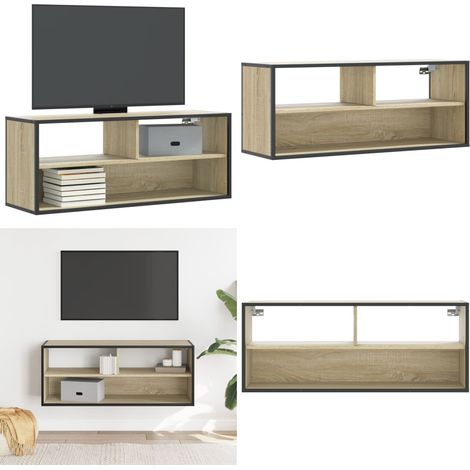Mobile TV Rovere Sonoma 100x31x39,5cm Legno Multistrato Metallo - TV a parete - Mobile TV