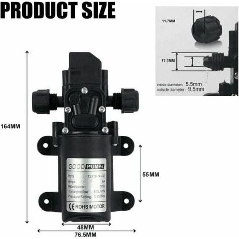 Pompa sommergibile a membrana autoadescante, pompa dell'acqua per camper, DC 12V 70W 0.9Mpa 4-6L/min Pompa a membrana autoadescante ad alta pressione per l'acqua in camper, barche e giardini (1/4)