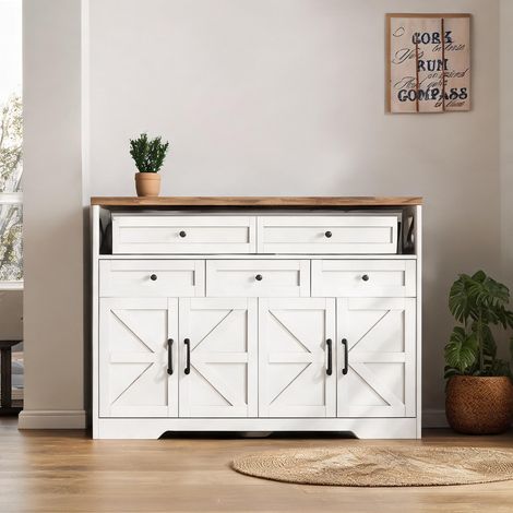 Buffet coloris marron blanc en MDF 140 x 35 x 95 cm (1/5)
