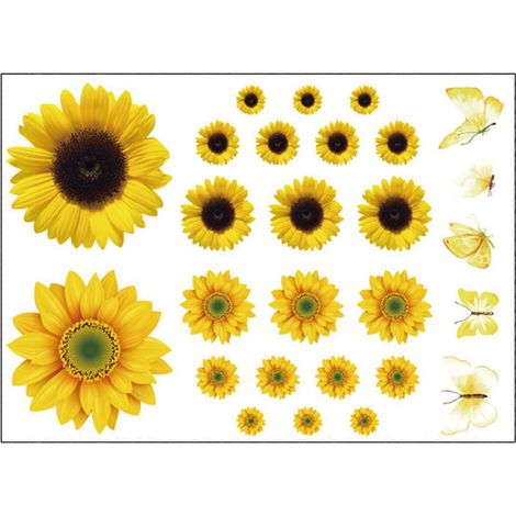 Abnehmbarer Sonnenblumen-Wandaufkleber für Kinderzimmer, Babyzimmer, Wohnzimmer, wasserfest, 3D-Blumenmotiv, Schmetterlingsmotiv (1/5)