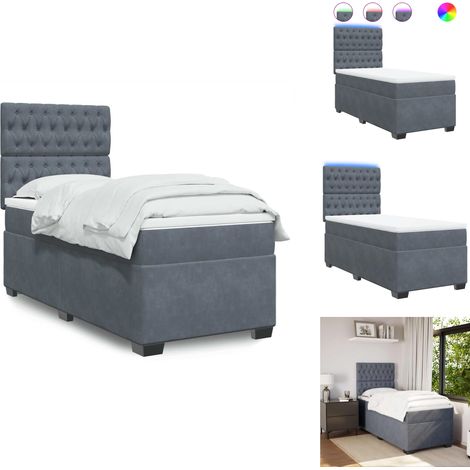 Boxspringbett mit Matratze Dunkelgrau 90x190 cm Samt - Boxspringbett - Doppelbett - Samtbett - Luxusbett - LED Beleuchtung (1/5)