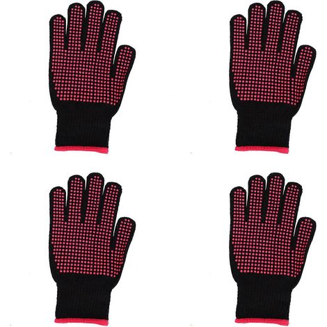 4 gants de coiffure double face résistants à la chaleur pour lisseur et fer à friseroutils de salon de coiffurerose rouge et noir (1/5)