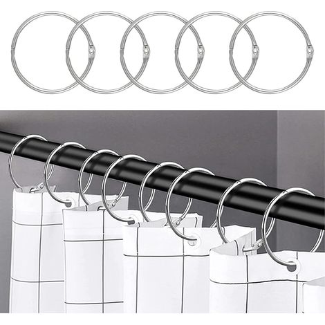 24 pièces Anneaux de Rideau de Douche, Crochets de Rideau de Douche antirouille pour Salle de Bain, Anneaux décoratifs circulaires pour Rideaux de Douche et Crochets de Tringle de Douche (1/5)