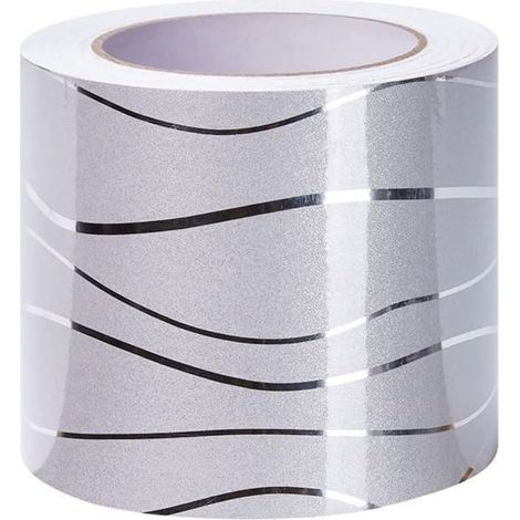 Bordure De Papier Peint Frise Murale Adhesive Bordure Papier Peint Frise Autocollante Pour Cuisine, Salle De Bains, Plafond, Salon, Chambre DéCoration Murale Vague D'Argent 20cm X 500cm