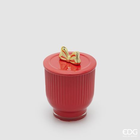 EDG Enzo De Gasperi Candela di Natale Fiocco con Vaso H 13 Cm D 9 Cm berry Fruit Rosso Oro