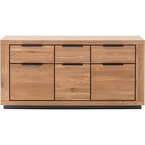Buffet bas 3 portes et 3 tiroirs coloris chêne massif huilé - Longueur 163 x Hauteur 80 x Profondeur 40 cm (1/4)