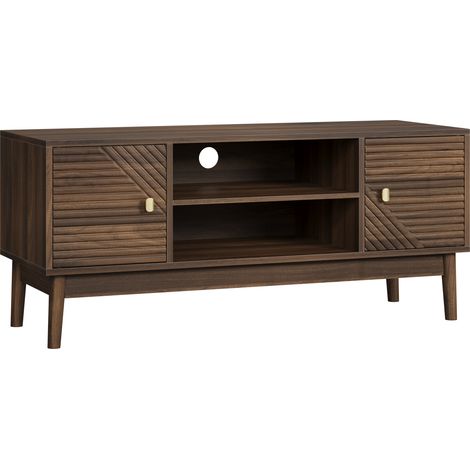 Meuble TV 110 cm en noyer style Mid-Century avec rangement pour téléviseurs 32-45 pouces (1/5)