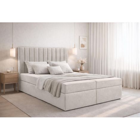AX LIVING Stauraum Boxspringbett Beige 180x200 cm ohne Topper Bursa Doppelbett