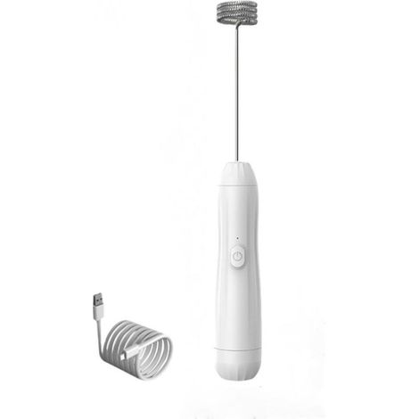 Mousseur à lait portable et rechargeable, idéal pour préparer des boissons et battre des œufs — petit mixeur — blanc