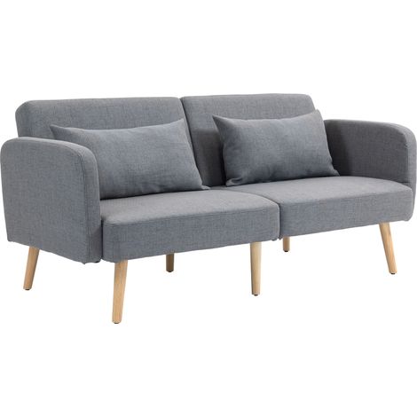 Divano letto 3 posti grigio 170x83x80 cm con schienale regolabile e cuscini (1/5)