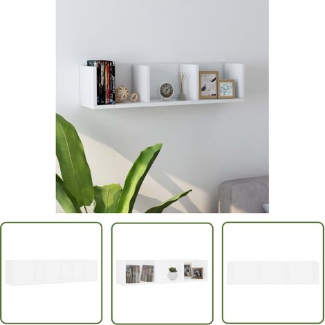 The Living Store Étagère murale à CD Blanc 75x18x18 cm Bois d'ingénierie - Étagère Murale - Étagère À CD - Meuble Audio - Rangement CD - Bibliothèque Murale (1/5)