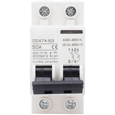 Sicherungen 50 A, 400 V AC/DC, 2-polig, Auslösevermögen 4 kA, elektromagnetisch auslösender Sicherungsautomat mit Ausschaltvermögen für Photovoltaik-Anlagen mit Solarmodulen, Montage auf DIN-Schiene 3 (1/4)