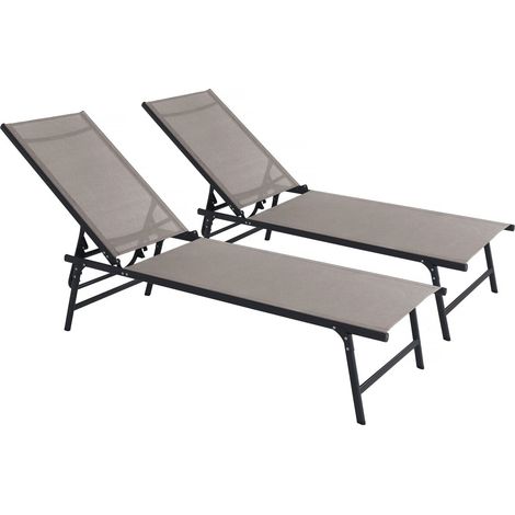 Set di 2 lettini prendisole in metallo "Sublima" - 180 x 54 x 104 cm - Tortora