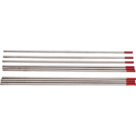 Packung mit 10 Wolfram-Elektroden für das WIG-Schweißen, 1,6 mm rote Spitze, 150 mm Länge, 1/16" (1,6 mm) Spitze. Zubehör inklusive.