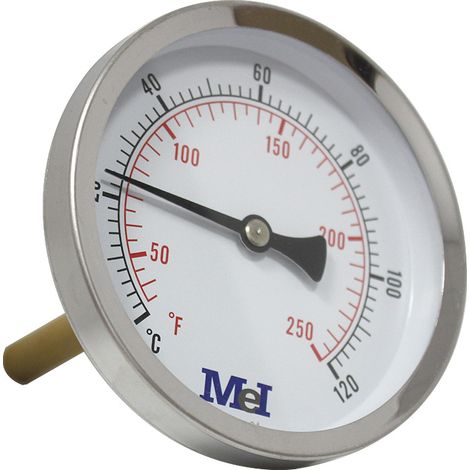 Thermomètre axial Ø100 - 0 à 120° - Longueur doigt de gant 100 mm - pour chauffage et réfrigération - Arcanaute
