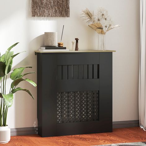 Cache-radiateur Cache 78x19x81 cm noir de radiateur Design moderne en lattes et en nid d’abeille (1/4)