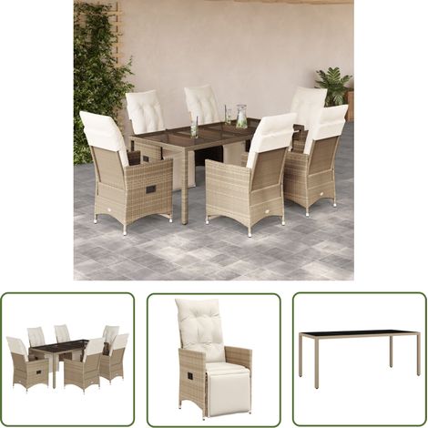 The Living Store 7-tlg. Garten-Bistro-Set mit Kissen Beige Poly Rattan - Gartenmöbel - Bistroset - Esstisch - Lounge Sessel - Outdoor Möbel (1/5)