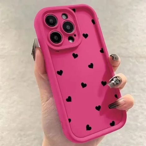 Coque de téléphone noire mate souple avec motif cœur, compatible avec iPhone 17 Air, 11, 12, 13, 14 Pro, 16E, 7, 8 Plus, 15, 16, 17 Pro Max et iPhone 14 Plus. (1/5)