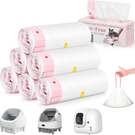 120 Sacs pour Litière Chat Autonettoyants Sacs Poubelles pour Litière avec Cordon de Serrage Sacs Litiere Chat Compatible Litter Box 3/4 pour Chat Résistants aux Griffes (1/5)