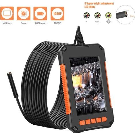 Endoscope Industriel, Caméra Endoscopique Double Objectif 1080P HD Camera Inspection Endoscope Canalisation étanche IP67 avec écran IPS de 4,3 Pouces, 8 Lumières LED (1/5)