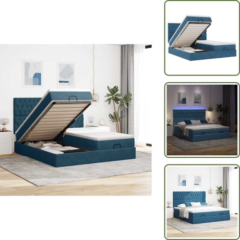 Matelas à ressorts ensachés - vidaXL Cadre de lit ottoman avec matelas bleu foncé 200x200 cm velours - Surmatelas (1/5)