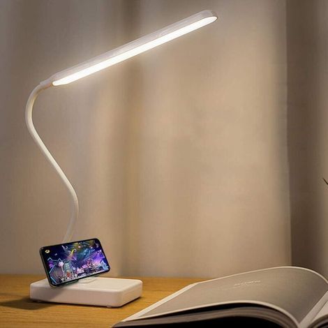 Lampe de bureau LED sans fil rechargeable, alimentée par batterie, interrupteur tactile, 3 couleurs, 6 niveaux de luminosité, lampe de table portable pour la lecture, le bureau, la chambre à coucher