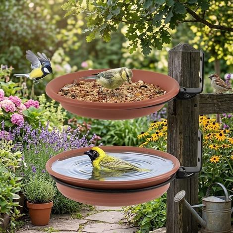 Mangeoire à oiseaux à suspendre en métal avec perchoir pour jardin extérieur – Fer marron 19 cm (1/5)