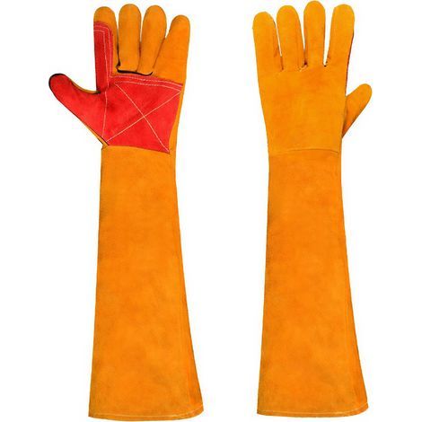 Gants de soudage longs, cuir de vachette durable paume renforcée résistant à la chaleur résistant aux rayures pour la construction de jardins l’agriculture (1/4)