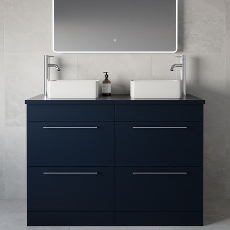 Napoli 460 Deep Blue 1200mm 4 Drawer Vanity Unit for Countertop Basins - 1200mm - Chrome 320mm Handle