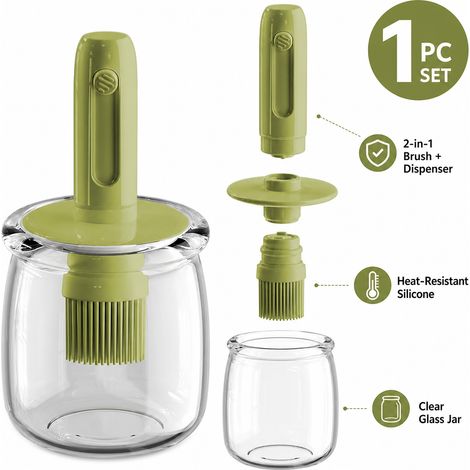 2-i-1 Glas Olivoljedispenserflaska med Silikonborste, Penselverktyg for Air Fryer (Grön) (1/5)