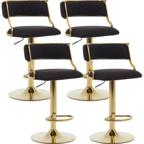 Wahson Velvet Bar Stools 4Pcs – Curved Hollow Backrest Counter Chairs for Kitchen, Home Bar & Pub, Black