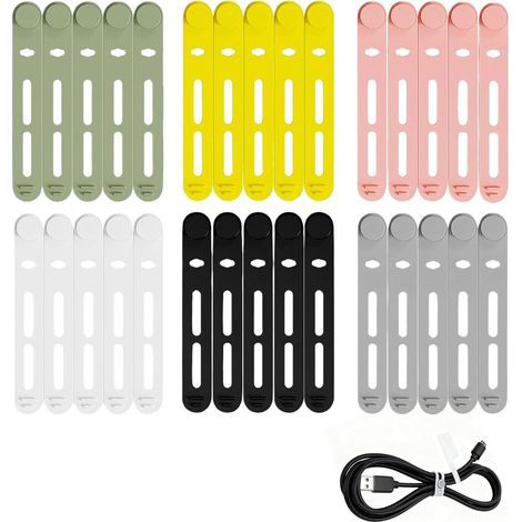 30 stuks sterke en herbruikbare siliconen kabelbinders, meerkleurige kabelorganizer voor thuiskantoor, reizen, verstelbare koordbinders voor opladen, audio/netwerkkabels en afdichting van (1/5)