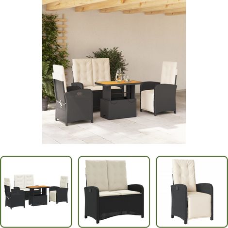 Gartenbank -  4-tlg. Garten-Essgruppe mit Kissen Schwarz Poly Rattan (1/5)