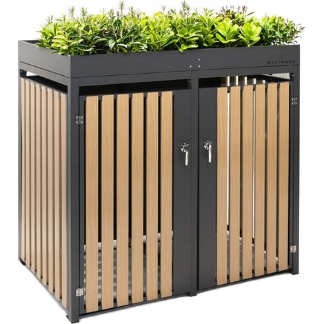 Westmann Metall Mülltonnenbox Planta 2x240 L Box pour poubelles avec toit végétal 84x134x125 cm (1/5)