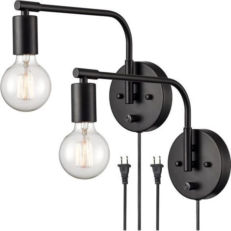 Schwarze Wandleuchte im modernen Landhausstil, Set aus zwei schwenkbaren Wandleuchten mit Stecker und Schalter für das Schlafzimmer, von DEBUNS (1/5)
