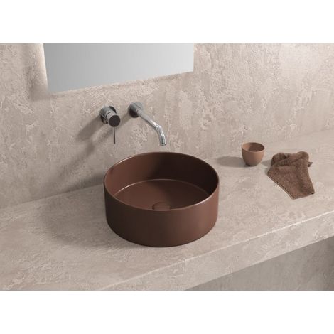Vasque ronde marron à poser sans trou JEY-M 35,5 x35,5 x 12 cm (1/2)