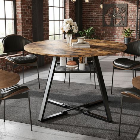 Runder Esstisch, ausziehbar 120-140 cm, 4-6 Personen, Tischplatte aus MDF und Metall, ideal für Küche, Wohnzimmer und Esszimmer, Natur
