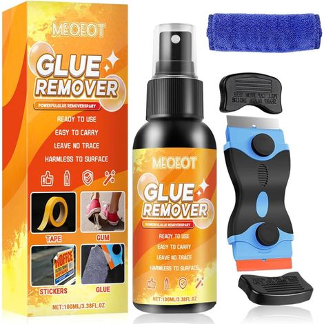 Dissolvant Colle avec Grattoir, 100ml Dissolvant Adhésif, Produit Enlever Colle Autocollant, Aucun Résidu pour Voitures, Fenêtres, Murs, Décolle étiquette pour Ruban Adhésif, Caoutchouc, Cire (1/5)