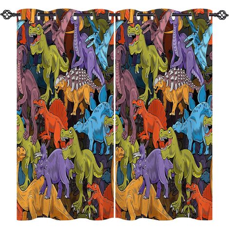 Rideau Occultant Dessin Animé Animaux Dinosaure Tenture Opaque à Oeillets Draperies Intérieurs Rideau Thermique Isolant pour Maison Chambre Salon Fenetre 2 Pièces L 117 x H 160 cm - 117L X 160H cm (2 (1/5)