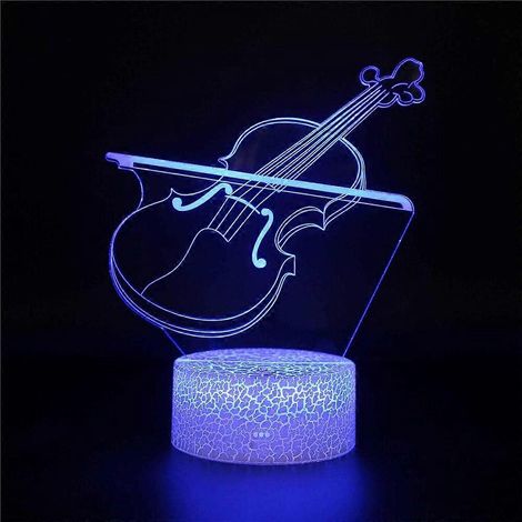 Lampe d'ambiance violon à illusion 3D, 7 couleurs changeantes, veilleuse LED acrylique, câbles USB, décoration pour chambre ou bureau (1/5)