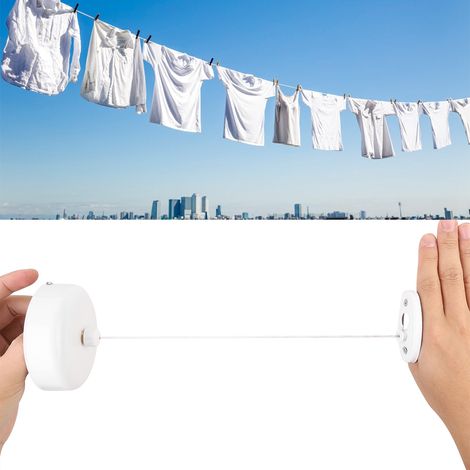 Étendoir à linge rétractable en acier inoxydable 304 pour usage domestique (blanc) (1/5)