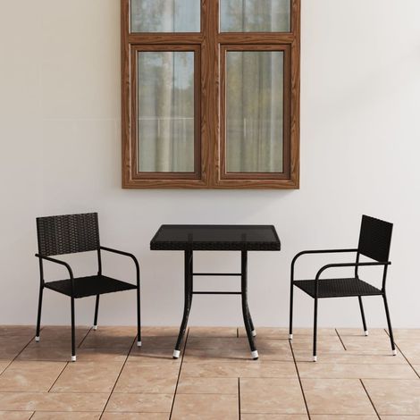 3-tlg. Garten-Essgruppe Poly Rattan Schwarz (1/5)
