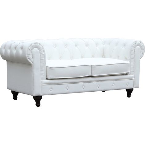 Divano fisso Chesterfield "Aliza" - 157 x 82 x 70 cm - 2 posti - Bianco