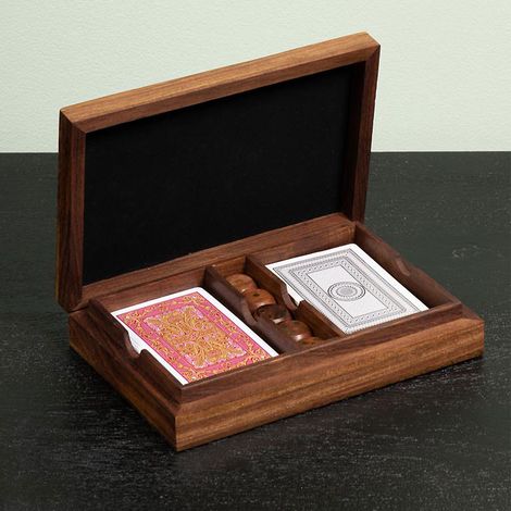 Boîte 2 Jeux de Cartes et Dés Bois 4x12x18cm (1/4)