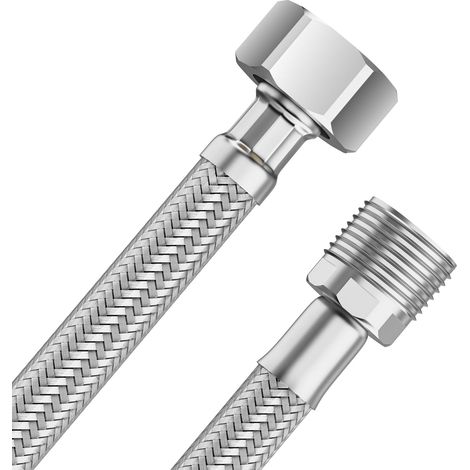 Tuyau flexible 3/8" Femelle x 3/8" Mâle Raccord des deux côtés - Tuyau EPDM tressé acier inox, Flexible sanitaire Pour robinet, robinet d'angle, lavabo, cuisine, salle de bain, WC - 100CM (1/5)