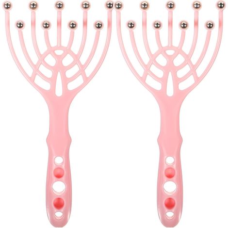 Kopfhautmassagegerät – 2er-Set – Kunststoff und Stahl – Stimuliert und entspannt die Kopfhautwurzeln – Für Zuhause und unterwegs – Rosa (1/5)