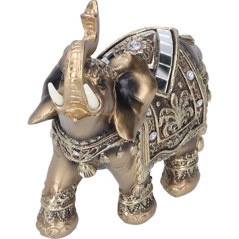 Statue d'éléphant en résine, ornement Feng Shui, décoration de bureau, dorée, L 13,5 x 6 x 14 cm (1/5)